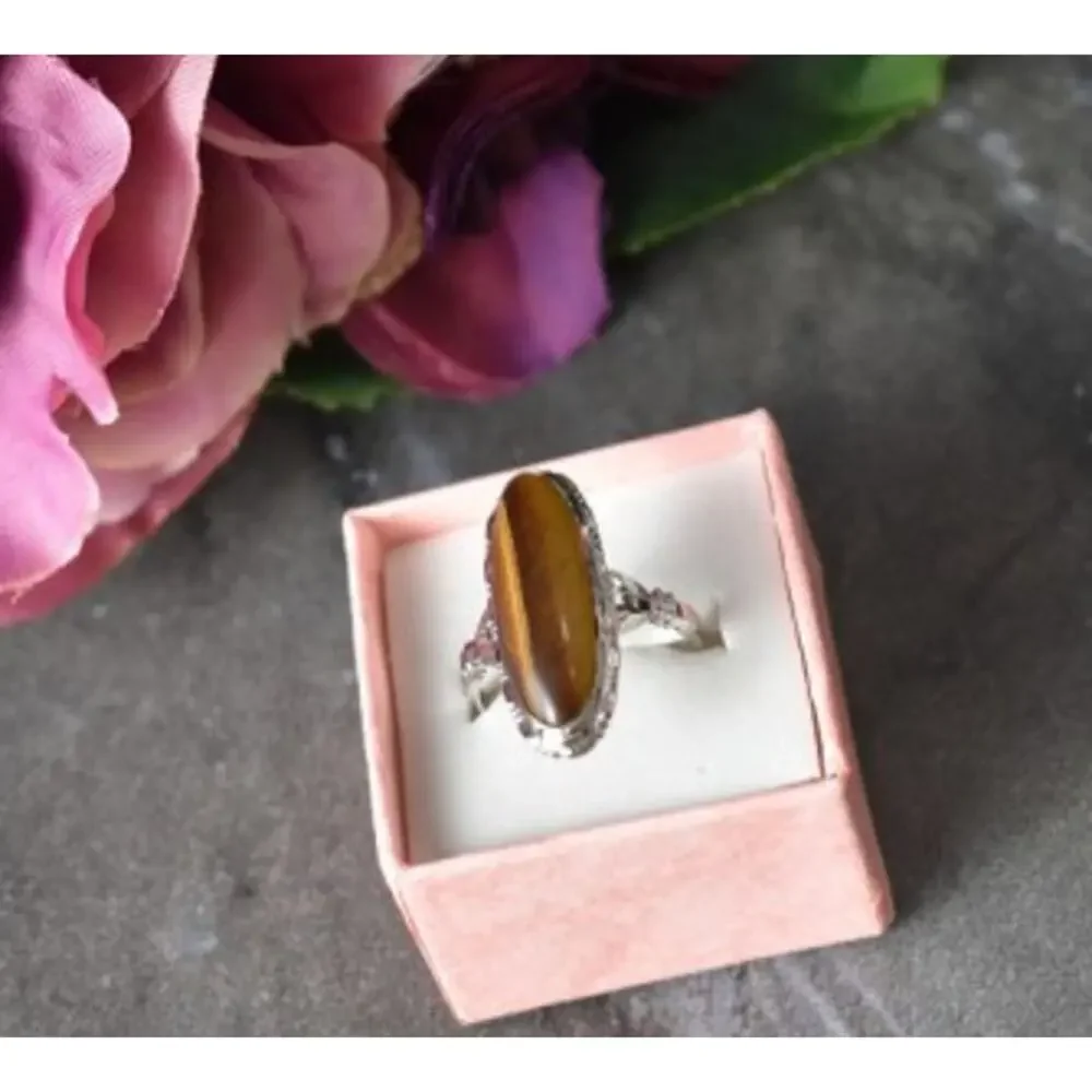 925 Sterling Silver Tiger'S Eye Ring Size 8